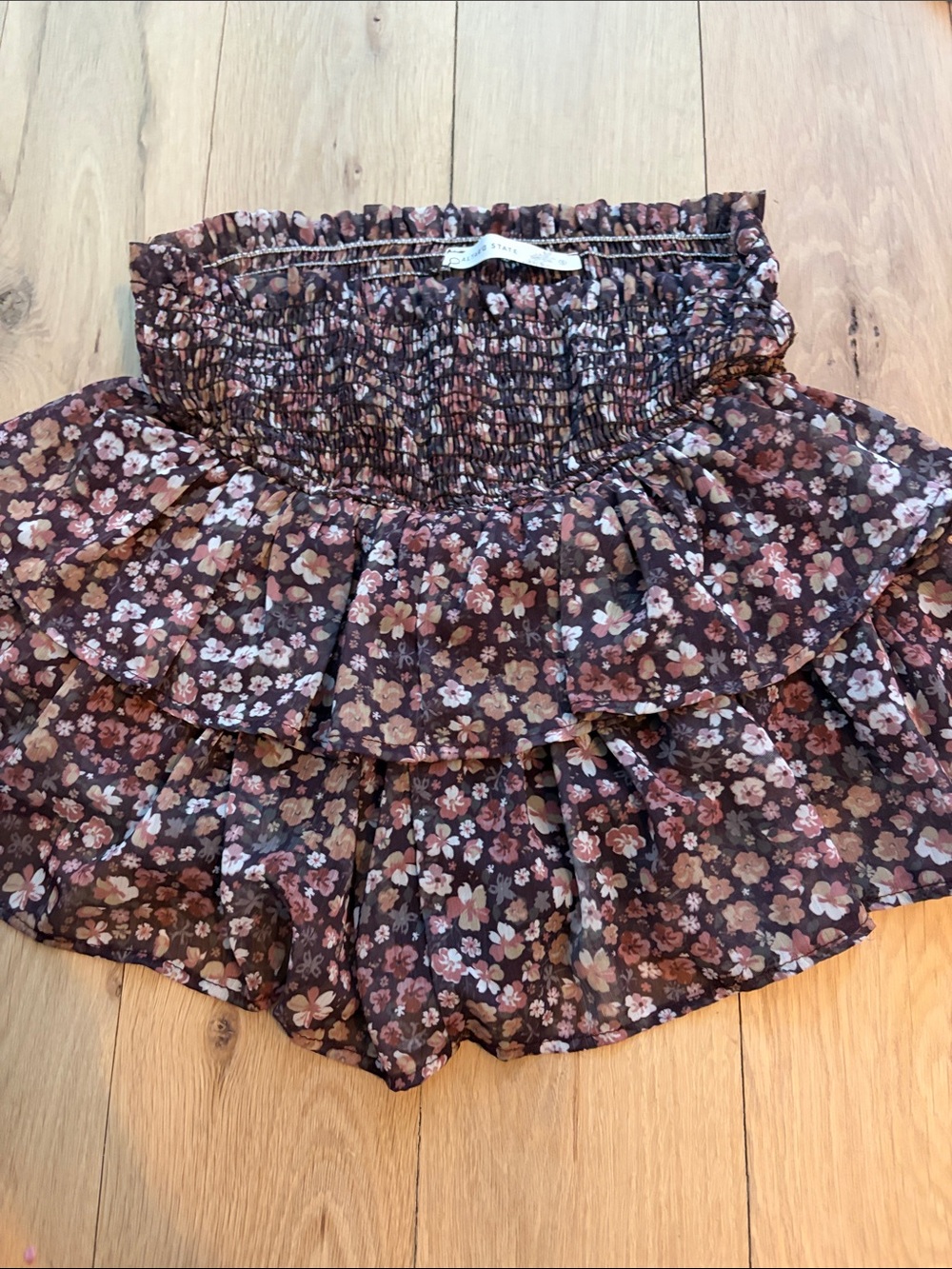 Altar'd State Brown Floral Smocked Tiered Mini Skirt